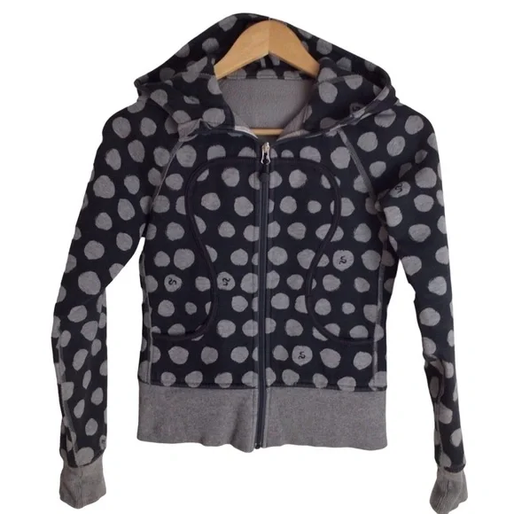 Lululemon Grey black Polka Dot Scuba Hoodie Size 4 Zip Fitted Athleisure Jacket - Picture 2 of 9